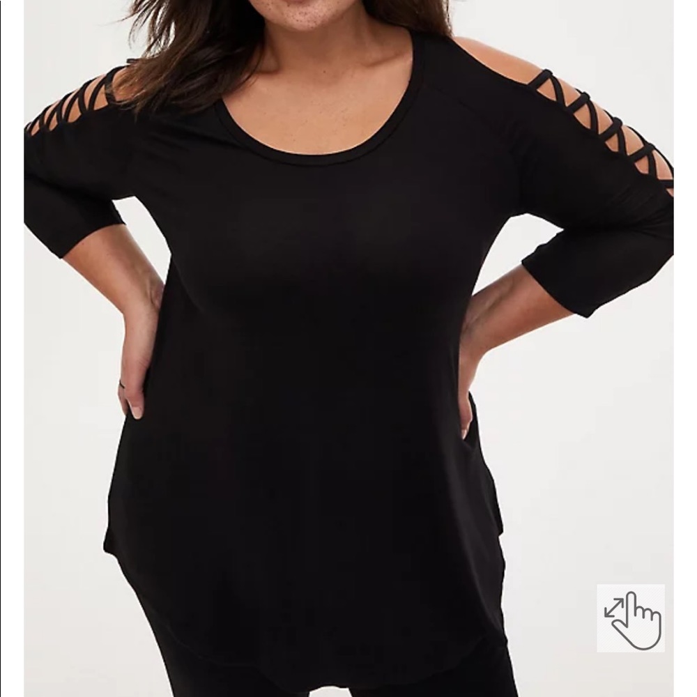 Super Soft Black Lattice Sleeve Top